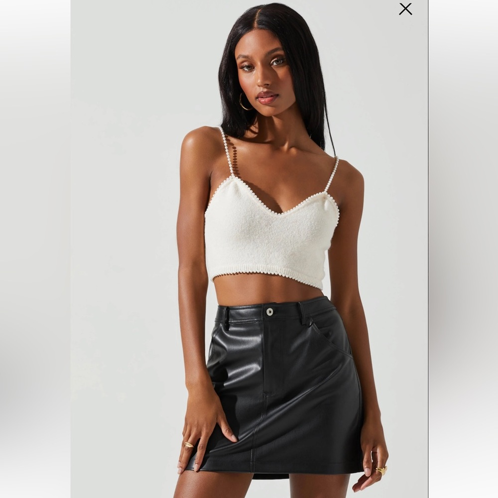 ASTR Kira Pearl Embellished Sweater crop top